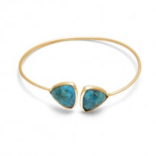 Natural Turquoise Trillion Gemstone Bezel Bracelet 